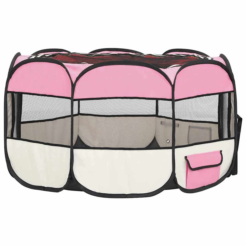 vidaXL Țarc joacă pliabil câini cu sac de transport roz 110x110x58 cm vidaXL Țarc joacă pliabil câini cu sac de transport roz 110x110x58 cm