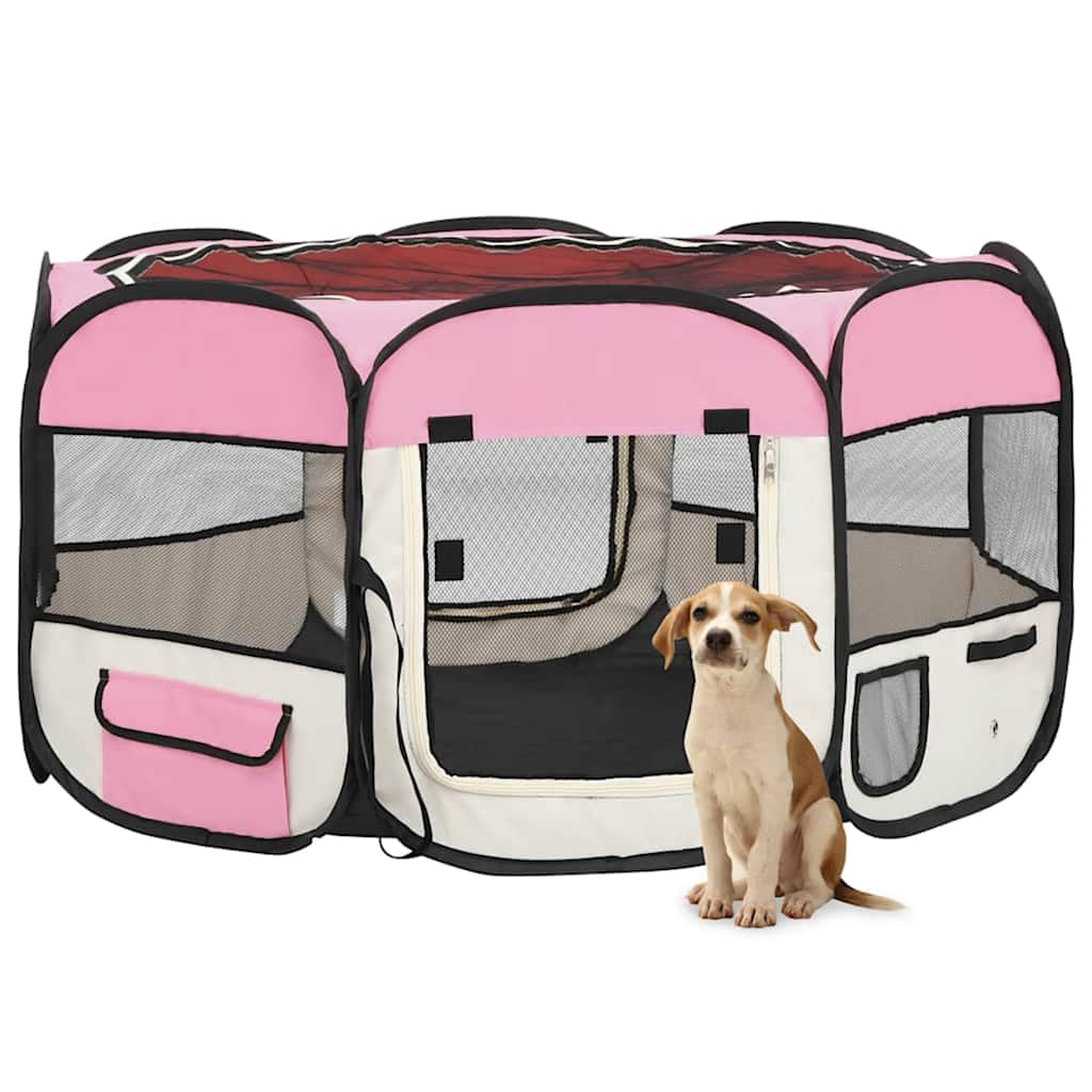 vidaXL Țarc joacă pliabil câini cu sac de transport roz 125x125x61 cm vidaXL Țarc joacă pliabil câini cu sac de transport roz 125x125x61 cm