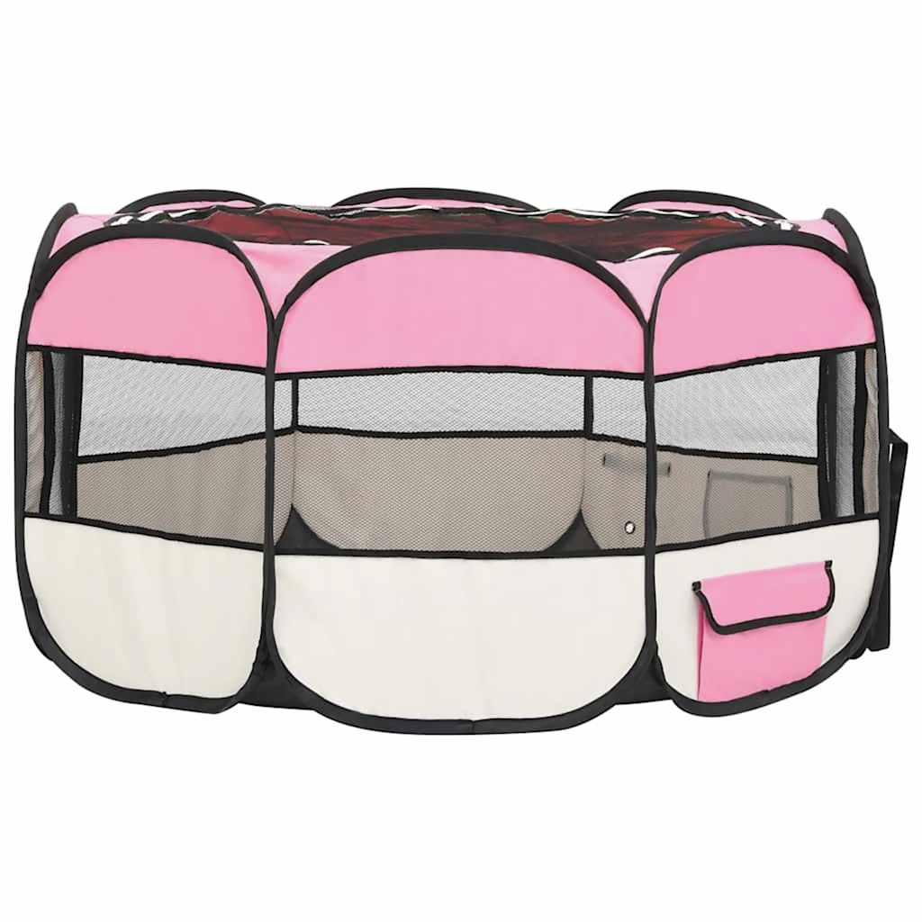 vidaXL Țarc joacă pliabil câini cu sac de transport roz 125x125x61 cm vidaXL Țarc joacă pliabil câini cu sac de transport roz 125x125x61 cm