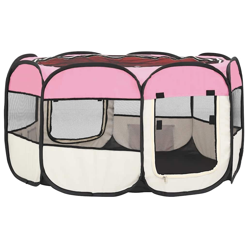 vidaXL Țarc joacă pliabil câini cu sac de transport roz 125x125x61 cm vidaXL Țarc joacă pliabil câini cu sac de transport roz 125x125x61 cm