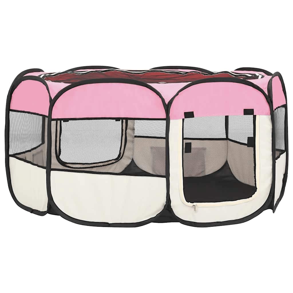 vidaXL Țarc de câini pliabil cu sac de transport, roz, 145x145x61 cm vidaXL Țarc de câini pliabil cu sac de transport, roz, 145x145x61 cm