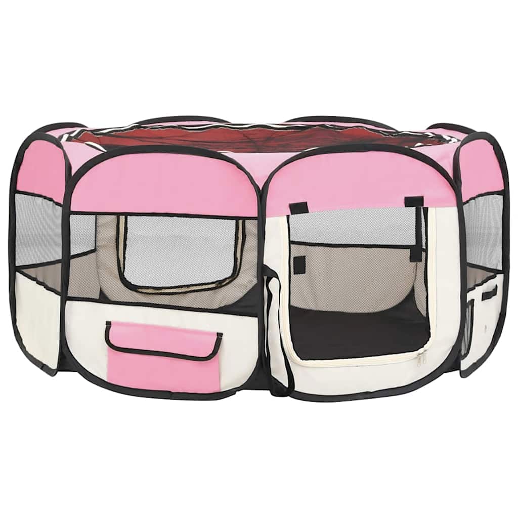 vidaXL Țarc de câini pliabil cu sac de transport, roz, 145x145x61 cm vidaXL Țarc de câini pliabil cu sac de transport, roz, 145x145x61 cm