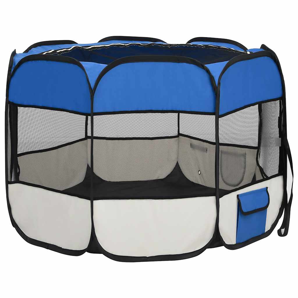 vidaXL Țarc joacă pliabil câini cu sac transport albastru 90x90x58 cm vidaXL Țarc joacă pliabil câini cu sac transport albastru 90x90x58 cm