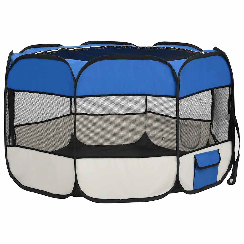 vidaXL Țarc joacă pliabil câini cu sac de transport albastru 110x110x58 cm