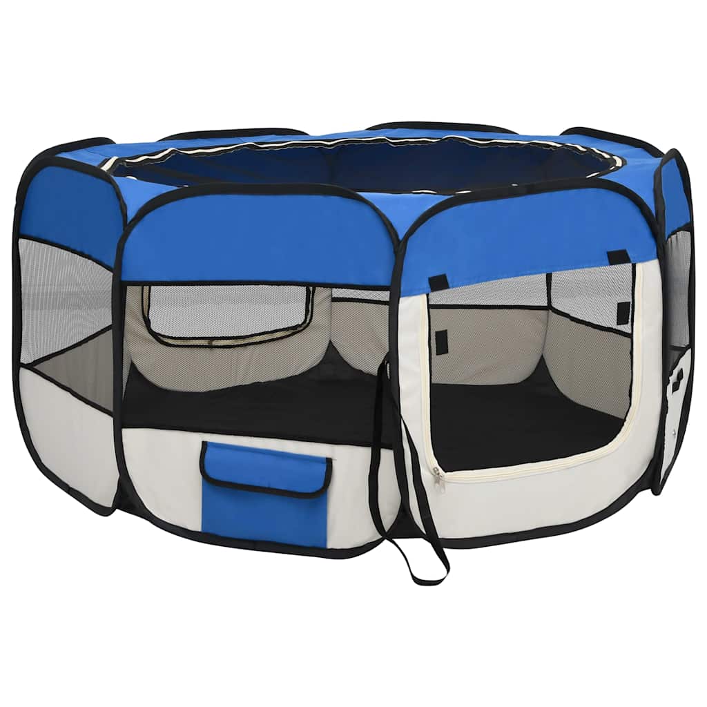 vidaXL Țarc câini pliabil cu sac de transport, albastru, 125x125x61 cm