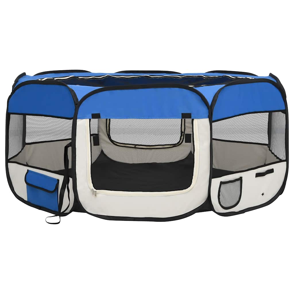vidaXL Țarc câini pliabil cu sac de transport, albastru, 145x145x61 cm