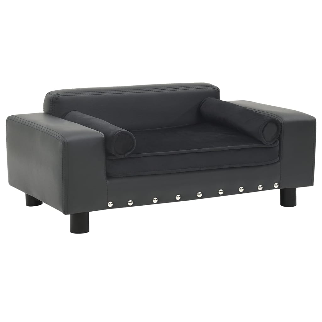 vidaXL Canapea câini, gri închis, 81x43x31 cm, pluș/piele ecologică vidaXL Canapea câini, gri închis, 81x43x31 cm, pluș/piele ecologică