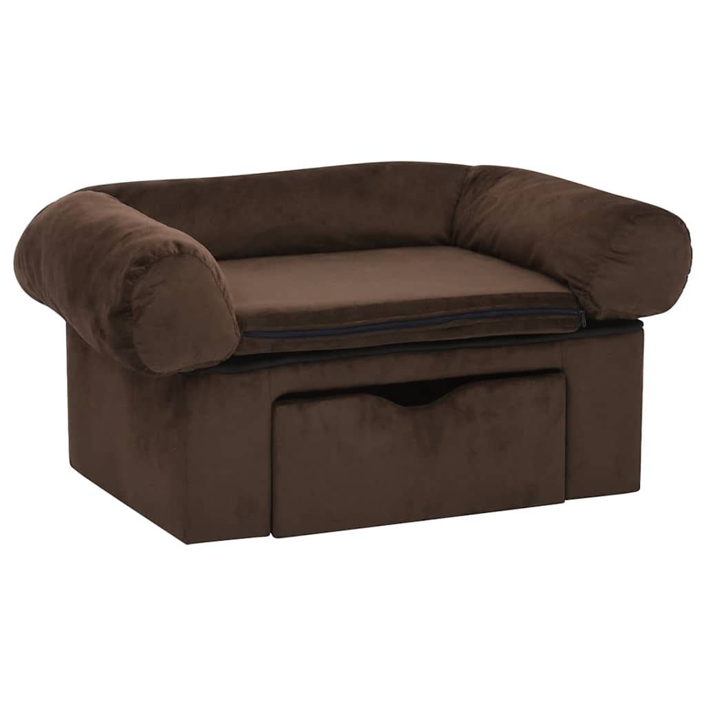 vidaXL Canapea pentru câini, cu sertar, maro, 75x50x38 cm, pluș vidaXL Canapea pentru câini, cu sertar, maro, 75x50x38 cm, pluș