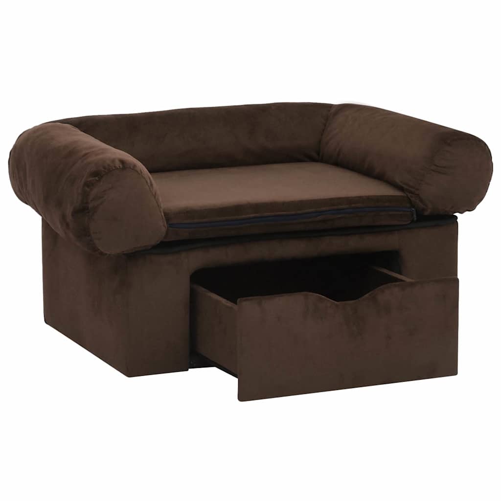 vidaXL Canapea pentru câini, cu sertar, maro, 75x50x38 cm, pluș vidaXL Canapea pentru câini, cu sertar, maro, 75x50x38 cm, pluș