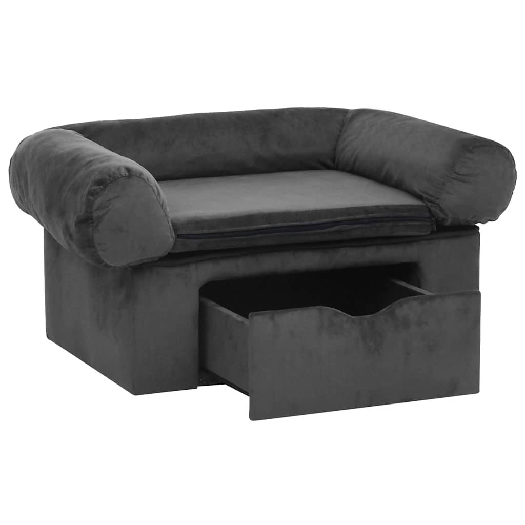 vidaXL Canapea pentru câini cu sertar, gri închis, 75x50x38 cm, pluș vidaXL Canapea pentru câini cu sertar, gri închis, 75x50x38 cm, pluș