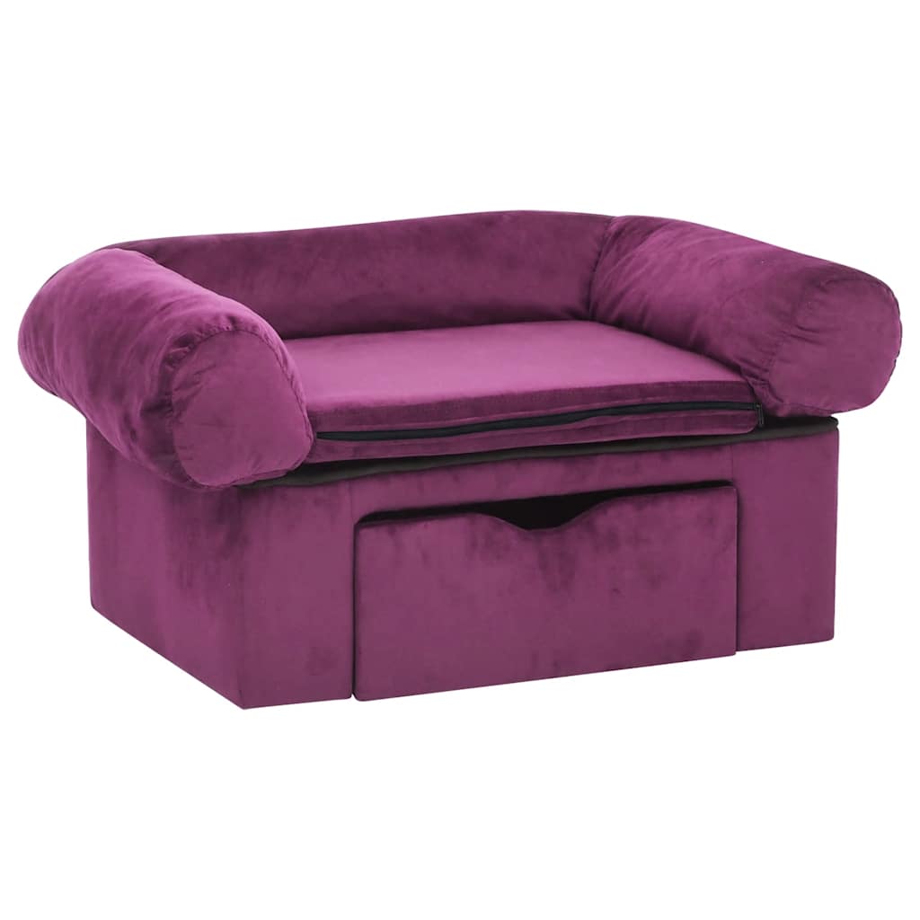 vidaXL Canapea pentru câini, cu sertar, vișiniu, 75x50x38 cm, pluș vidaXL Canapea pentru câini, cu sertar, vișiniu, 75x50x38 cm, pluș