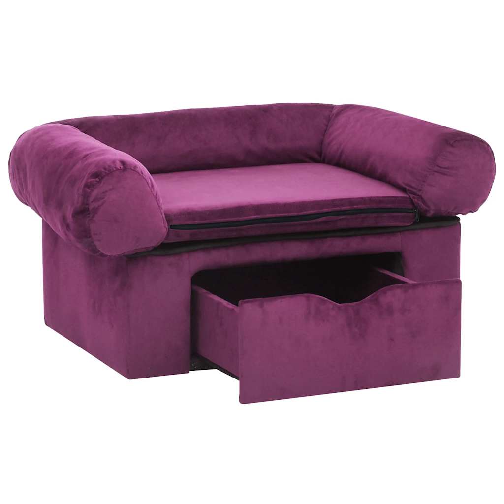 vidaXL Canapea pentru câini, cu sertar, vișiniu, 75x50x38 cm, pluș vidaXL Canapea pentru câini, cu sertar, vișiniu, 75x50x38 cm, pluș