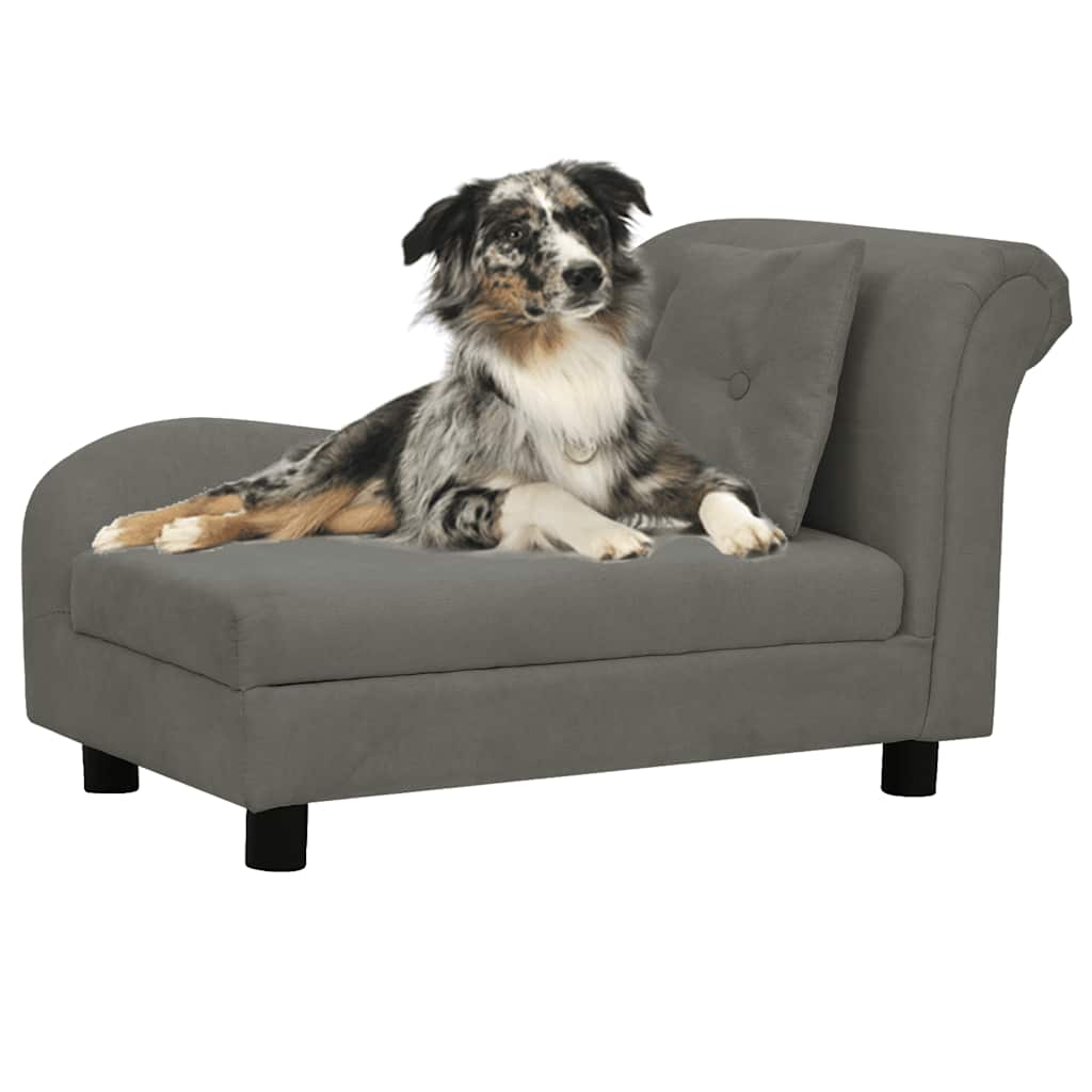 vidaXL Canapea pentru câini cu pernă, gri închis, 83x44x44 cm, pluș vidaXL Canapea pentru câini cu pernă, gri închis, 83x44x44 cm, pluș