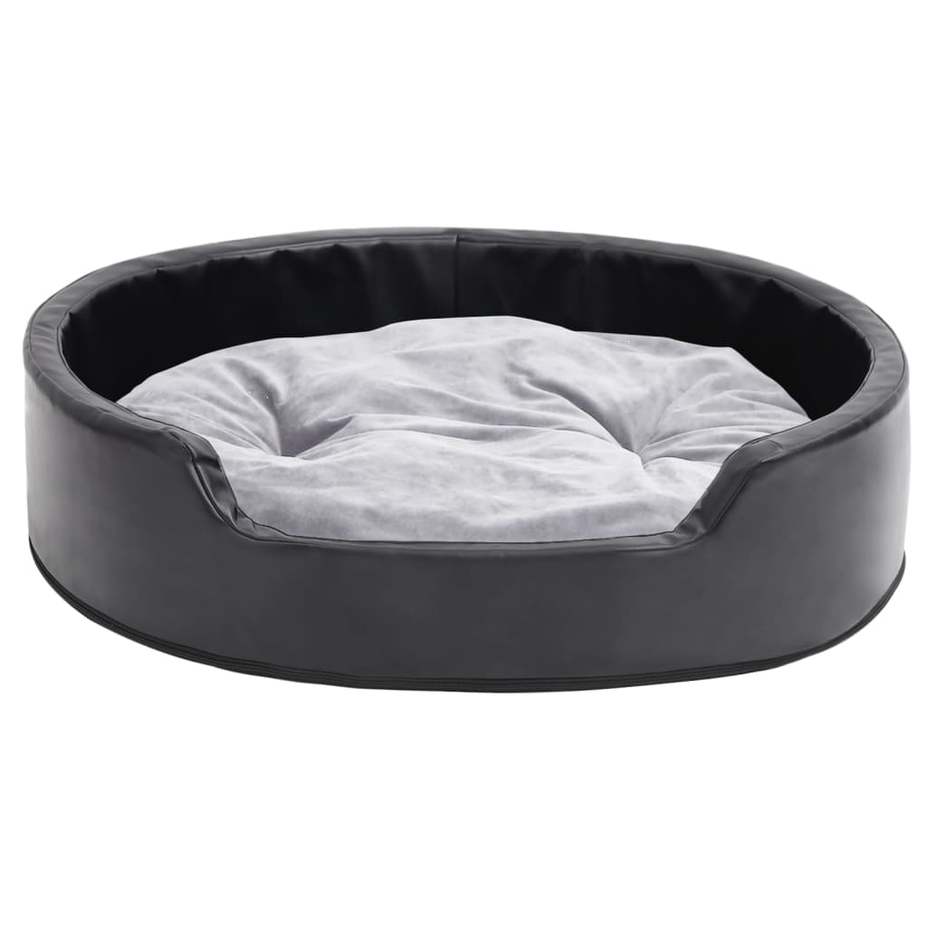 vidaXL Pat pentru câini, negru/gri, 79x70x19 cm, pluș/piele ecologică vidaXL Pat pentru câini, negru/gri, 79x70x19 cm, pluș/piele ecologică