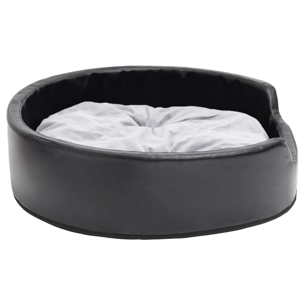 vidaXL Pat pentru câini, negru/gri, 79x70x19 cm, pluș/piele ecologică vidaXL Pat pentru câini, negru/gri, 79x70x19 cm, pluș/piele ecologică