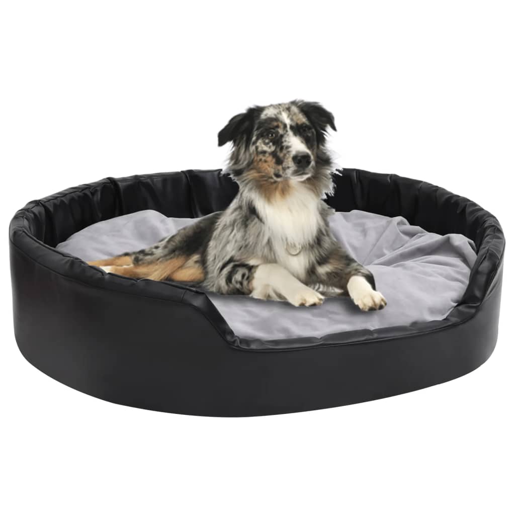 vidaXL Pat pentru câini, negru/gri, 99x89x21 cm, pluș/piele ecologică vidaXL Pat pentru câini, negru/gri, 99x89x21 cm, pluș/piele ecologică