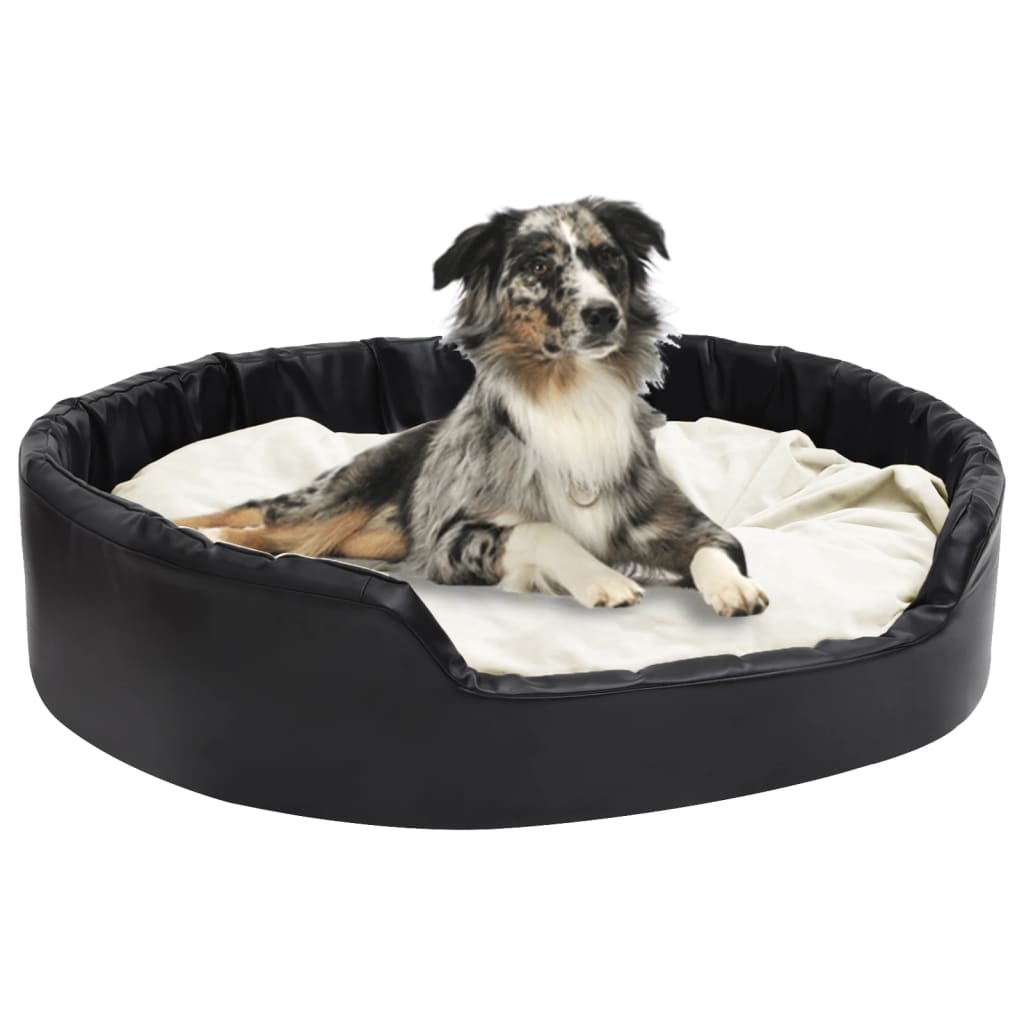 vidaXL Pat pentru câini, negru/bej, 99x89x21 cm, pluș/piele ecologică vidaXL Pat pentru câini, negru/bej, 99x89x21 cm, pluș/piele ecologică