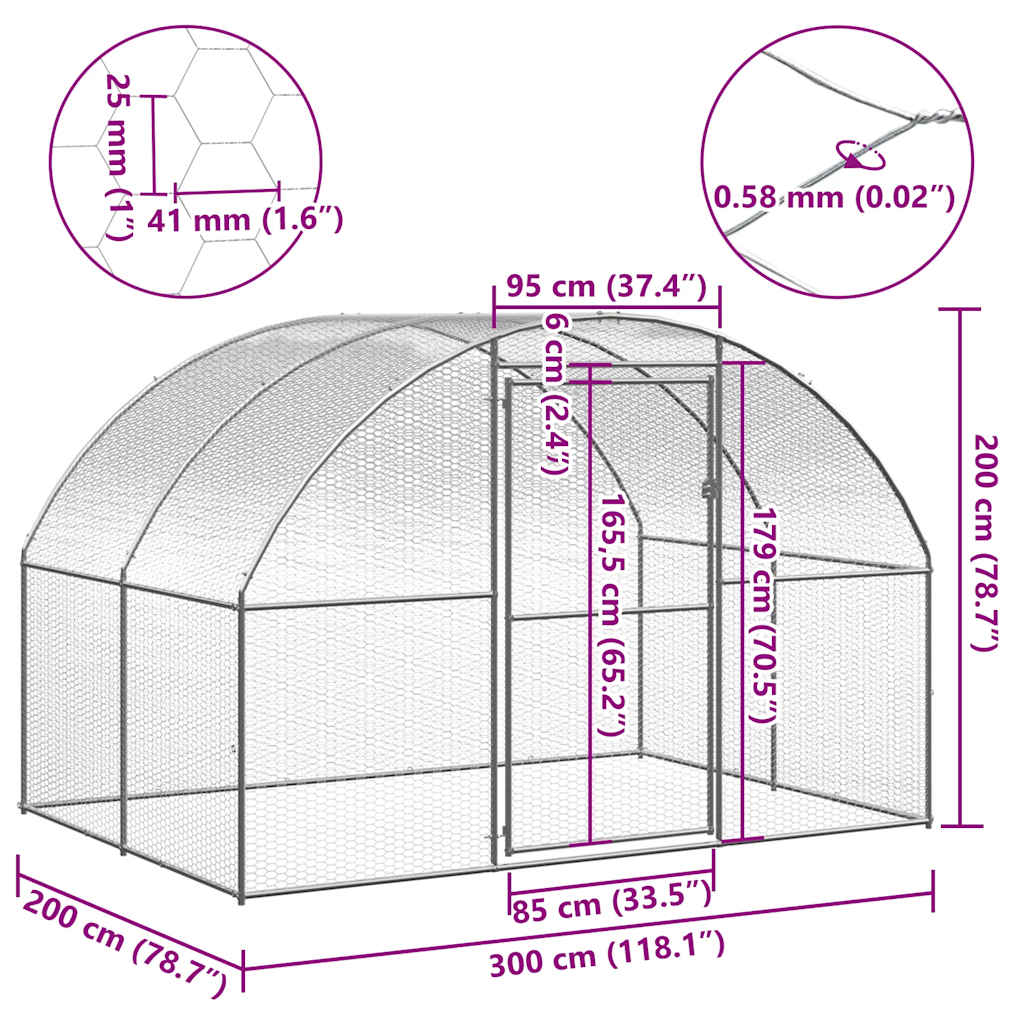 vidaXL Volieră de păsări pentru exterior, 3x2x2 m, oțel galvanizat