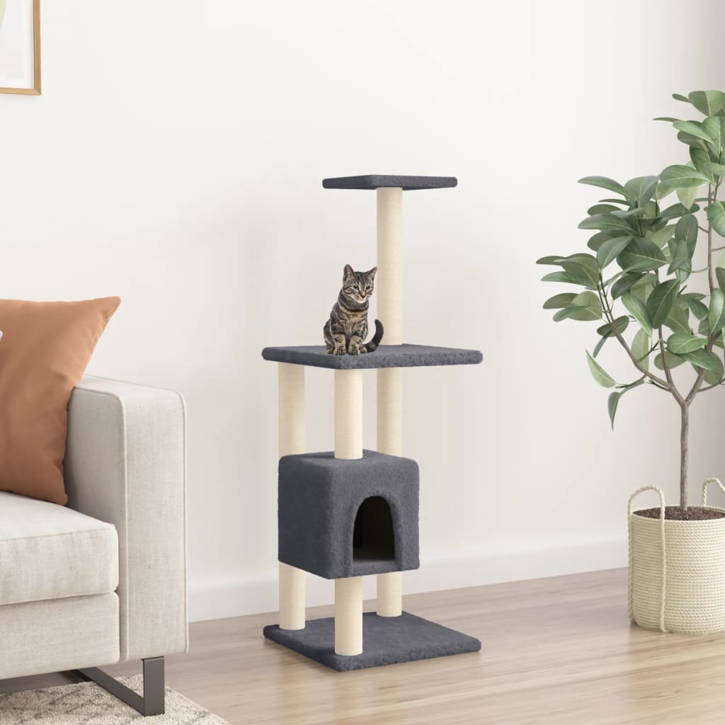 vidaXL Ansamblu pisici cu stâlpi din funie de sisal, gri închis 104 cm vidaXL Ansamblu pisici cu stâlpi din funie de sisal, gri închis 104 cm