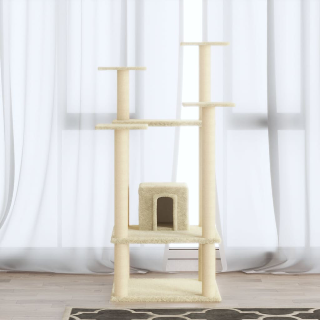 vidaXL Ansamblu pisici cu stâlpi din funie de sisal, crem, 110 cm vidaXL Ansamblu pisici cu stâlpi din funie de sisal, crem, 110 cm