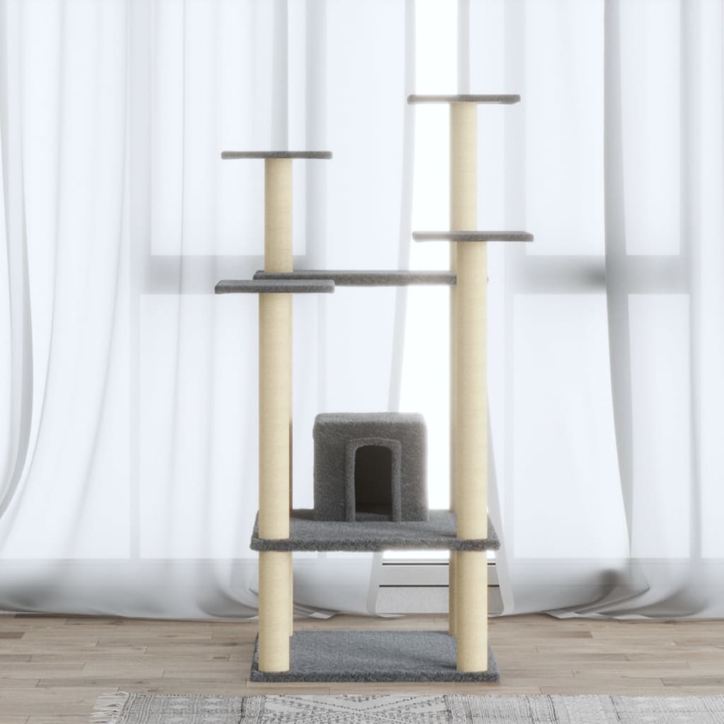 vidaXL Ansamblu pisici, stâlpi din funie sisal, gri deschis, 110 cm vidaXL Ansamblu pisici, stâlpi din funie sisal, gri deschis, 110 cm
