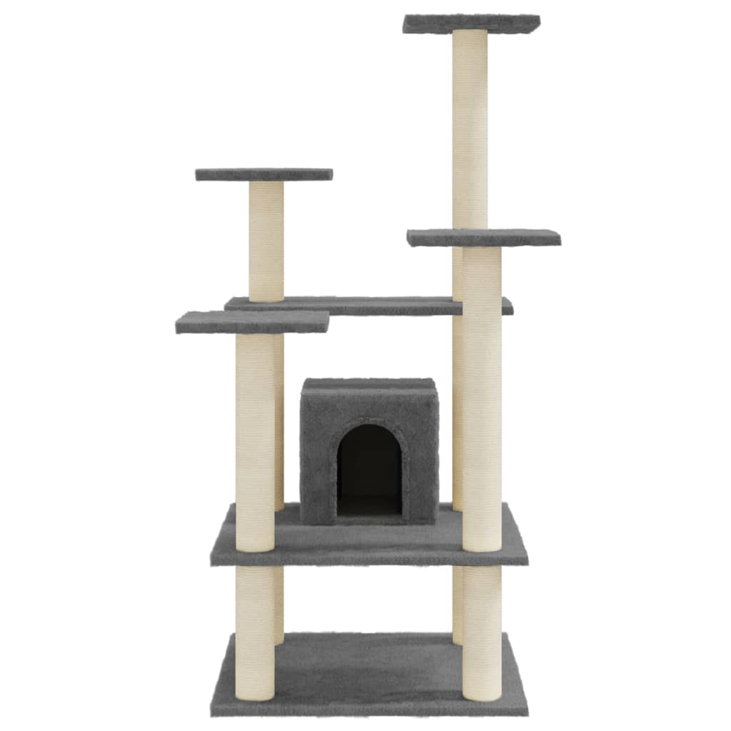 vidaXL Ansamblu pisici cu stâlpi din funie de sisal, gri închis 110 cm vidaXL Ansamblu pisici cu stâlpi din funie de sisal, gri închis 110 cm