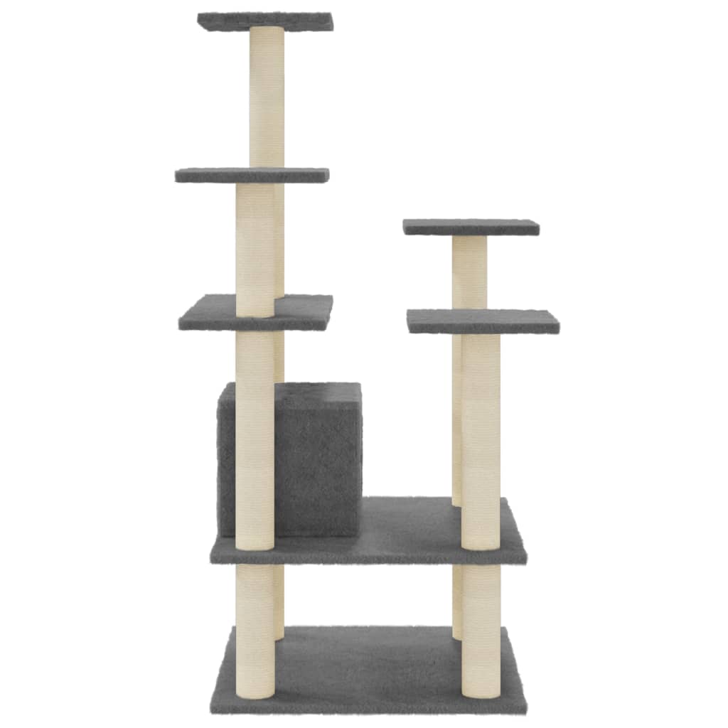 vidaXL Ansamblu pisici cu stâlpi din funie de sisal, gri închis 110 cm vidaXL Ansamblu pisici cu stâlpi din funie de sisal, gri închis 110 cm