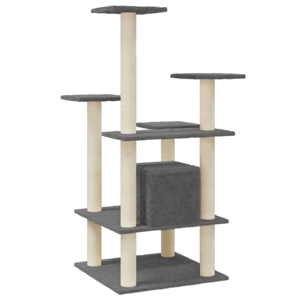 vidaXL Ansamblu pisici cu stâlpi din funie de sisal, gri închis 110 cm vidaXL Ansamblu pisici cu stâlpi din funie de sisal, gri închis 110 cm
