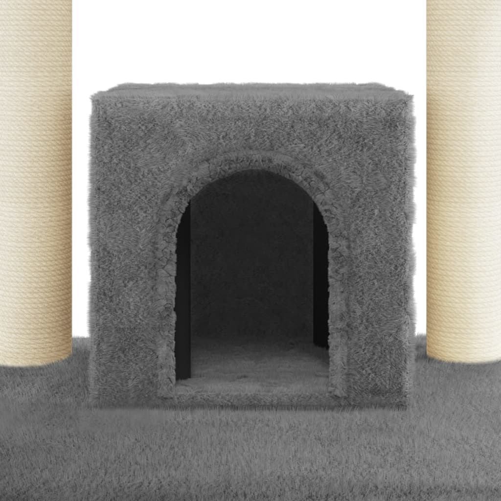 vidaXL Ansamblu pisici cu stâlpi din funie de sisal, gri închis 110 cm vidaXL Ansamblu pisici cu stâlpi din funie de sisal, gri închis 110 cm