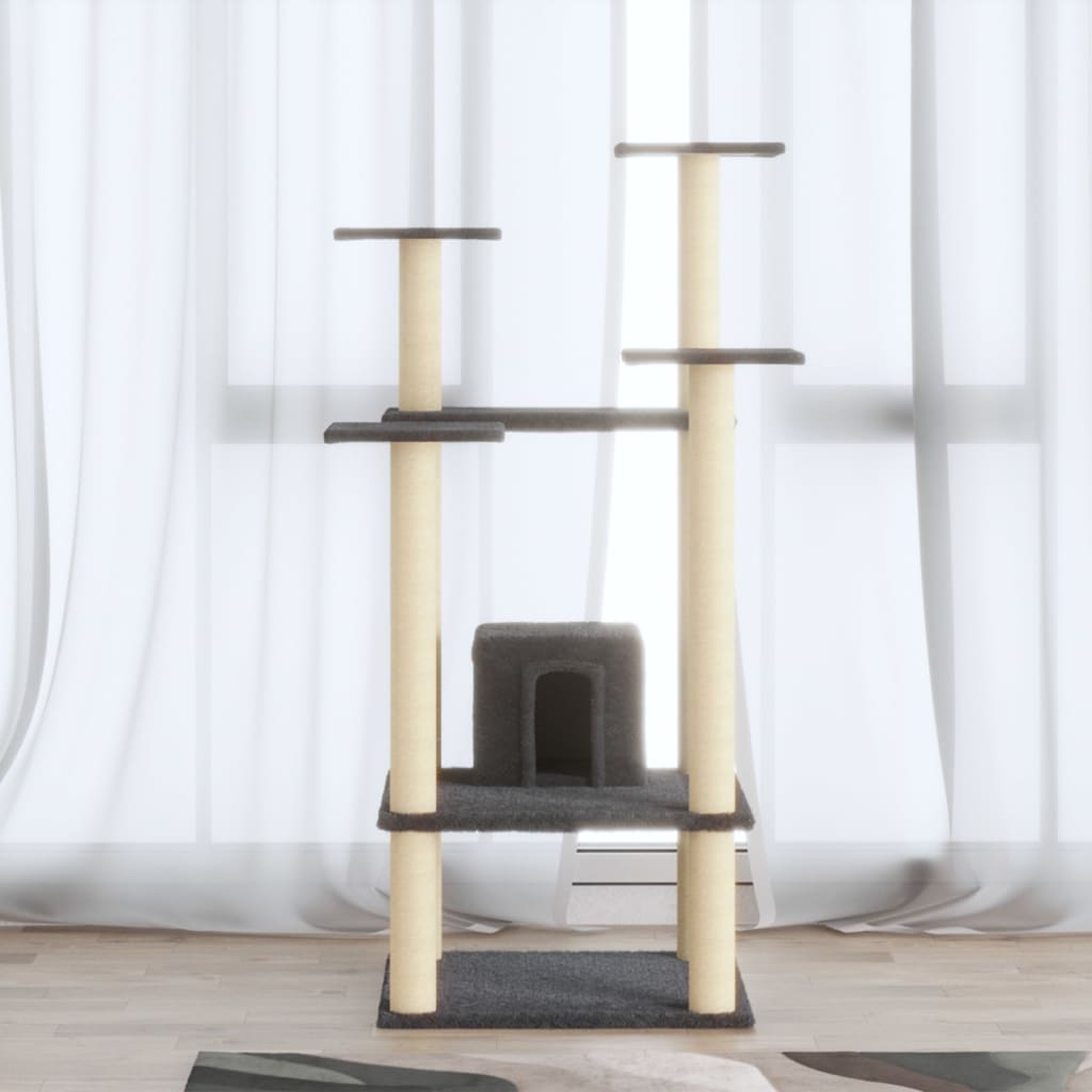 vidaXL Ansamblu pisici cu stâlpi din funie de sisal, gri închis 110 cm vidaXL Ansamblu pisici cu stâlpi din funie de sisal, gri închis 110 cm