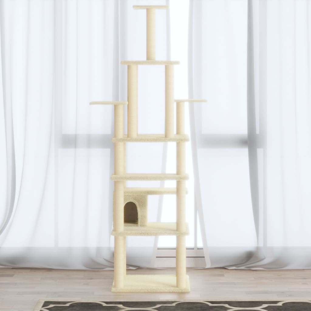 vidaXL Ansamblu pisici cu stâlpi din funie de sisal, crem, 183 cm vidaXL Ansamblu pisici cu stâlpi din funie de sisal, crem, 183 cm