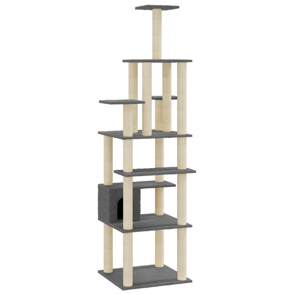 vidaXL Ansamblu pisici, stâlpi din funie sisal, gri închis, 183 cm vidaXL Ansamblu pisici, stâlpi din funie sisal, gri închis, 183 cm
