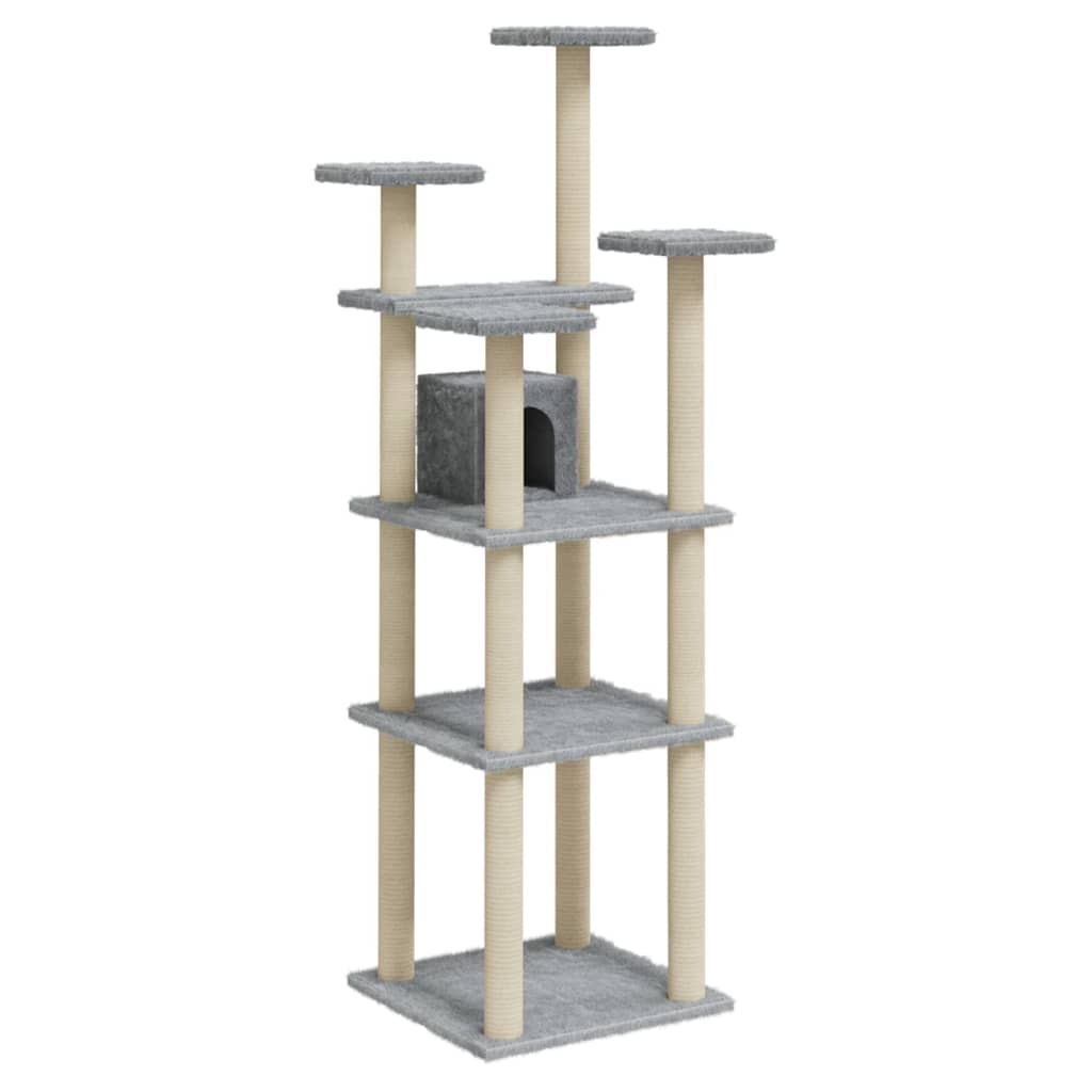 vidaXL Ansamblu pisici, stâlpi din funie sisal, gri deschis, 171 cm