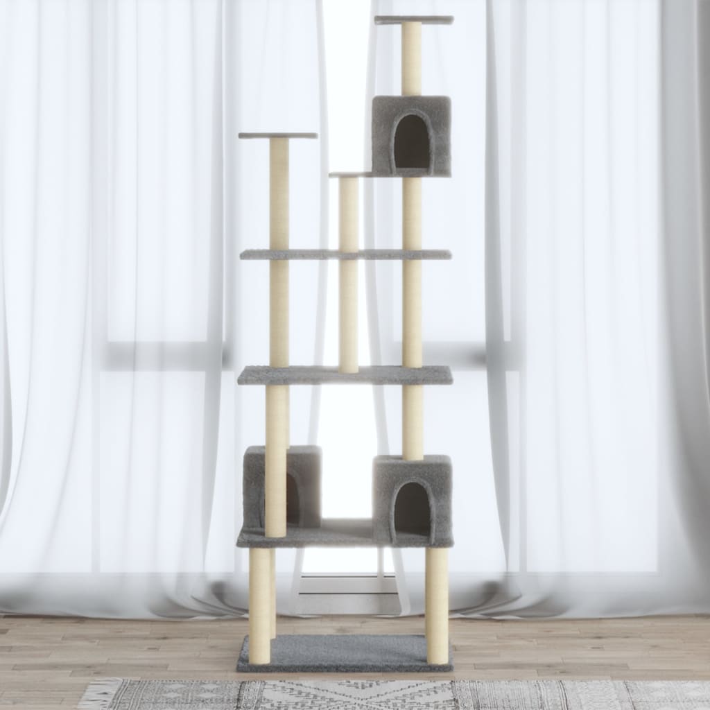 vidaXL Ansamblu pisici, stâlpi din funie sisal, gri deschis, 188 cm vidaXL Ansamblu pisici, stâlpi din funie sisal, gri deschis, 188 cm