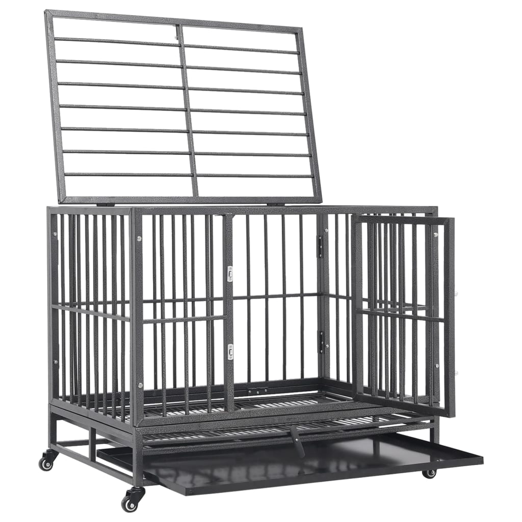 vidaXL Cușcă de câini cu roți, 102x72x85 cm, oțel vidaXL Cușcă de câini cu roți, 102x72x85 cm, oțel