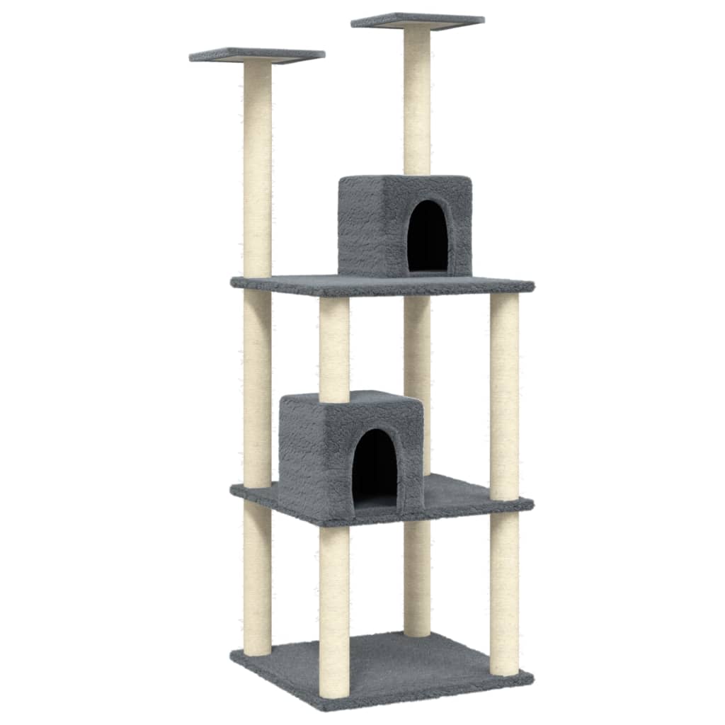 vidaXL Ansamblu pisici cu stâlpi din funie de sisal, gri închis 141 cm vidaXL Ansamblu pisici cu stâlpi din funie de sisal, gri închis 141 cm