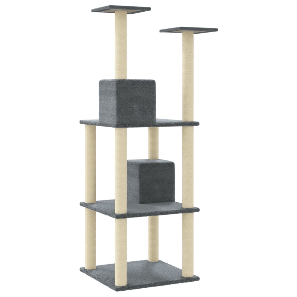 vidaXL Ansamblu pisici cu stâlpi din funie de sisal, gri închis 141 cm vidaXL Ansamblu pisici cu stâlpi din funie de sisal, gri închis 141 cm