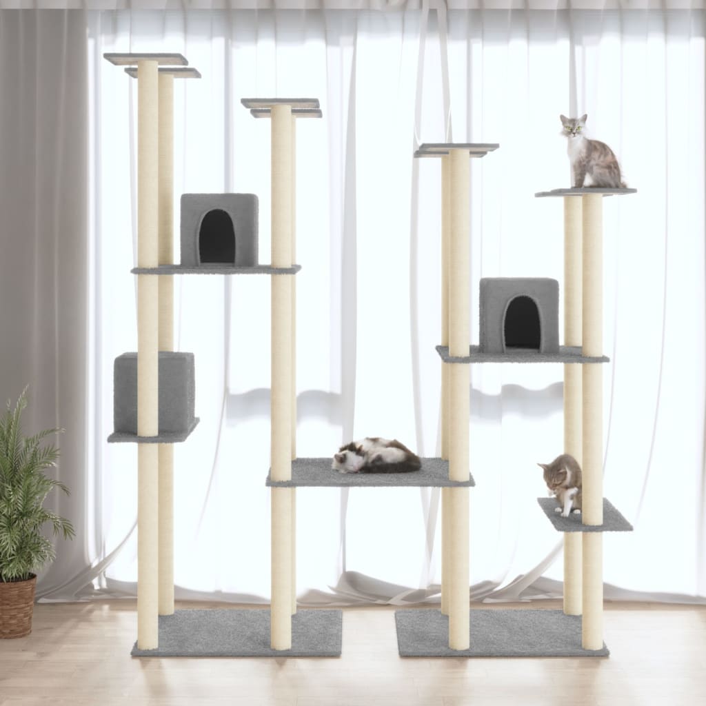 vidaXL Ansamblu pisici, stâlpi din funie sisal, gri deschis, 174 cm vidaXL Ansamblu pisici, stâlpi din funie sisal, gri deschis, 174 cm