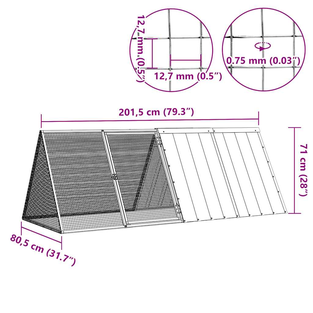 vidaXL Cușcă pentru iepuri antracit 201,5x80,5x71 cm oțel galvanizat