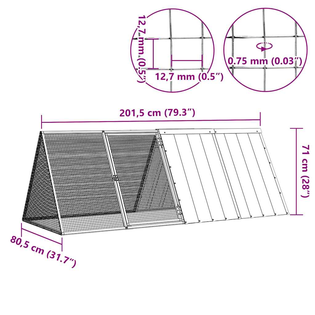 vidaXL Cușcă pentru iepuri, gri, 201,5x80,5x71 cm, oțel galvanizat vidaXL Cușcă pentru iepuri, gri, 201,5x80,5x71 cm, oțel galvanizat