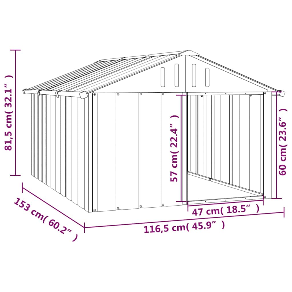 vidaXL Casă pentru câini antracit 116,5x153x81,5 cm oțel galvanizat vidaXL Casă pentru câini antracit 116,5x153x81,5 cm oțel galvanizat