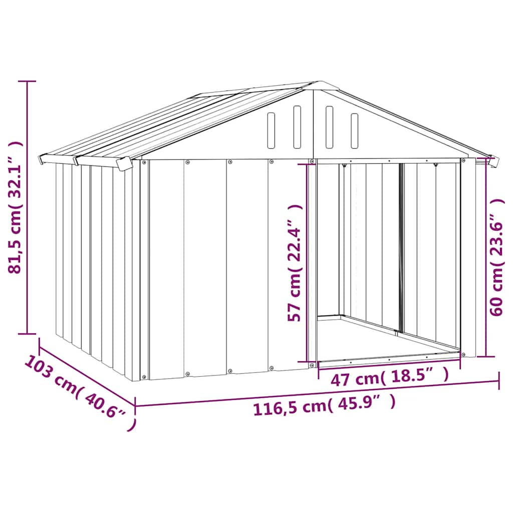 vidaXL Casă pentru câini, gri, 116,5x103x81,5 cm, oțel galvanizat vidaXL Casă pentru câini, gri, 116,5x103x81,5 cm, oțel galvanizat