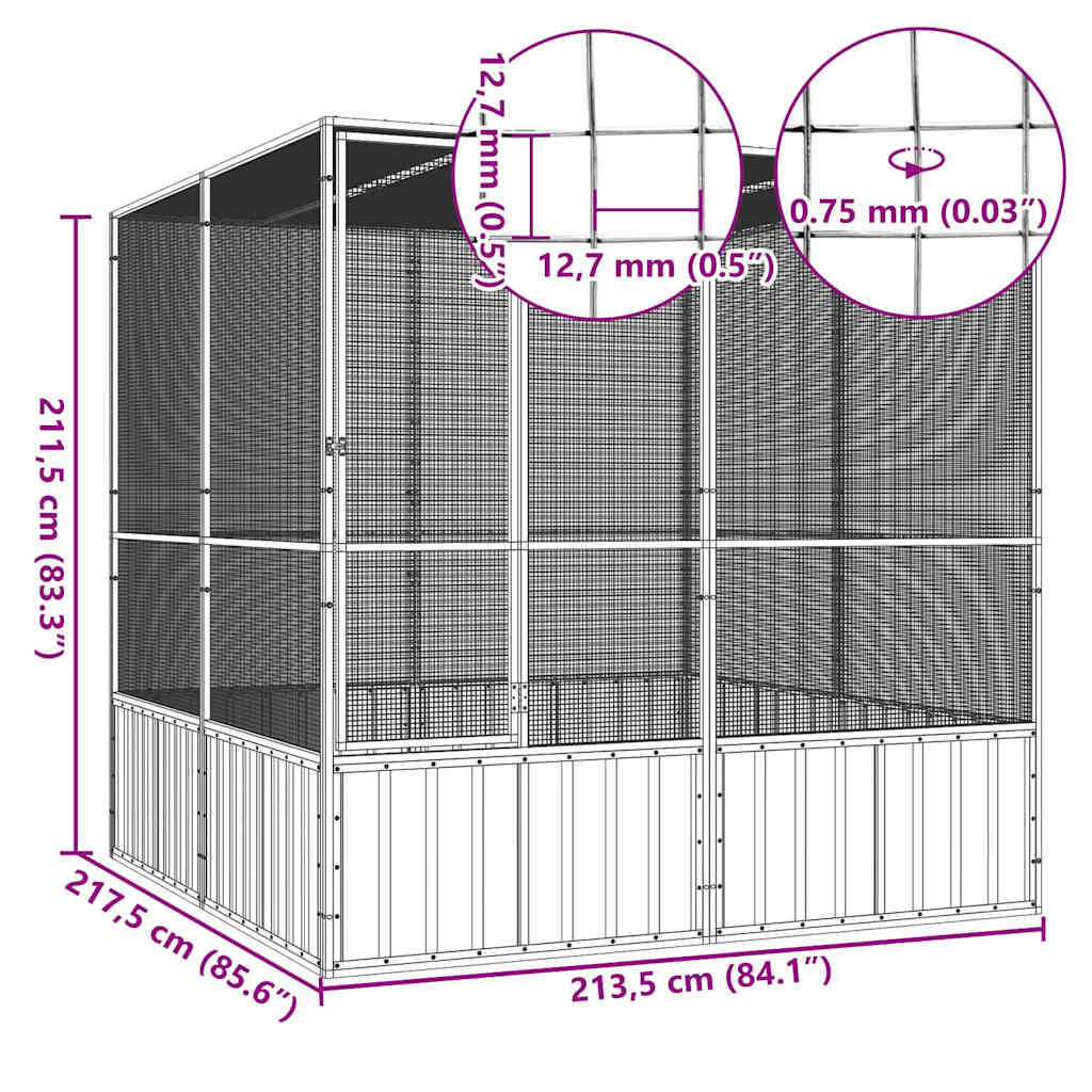 vidaXL Colivie păsări antracit 213,5x217,5x211,5 cm oțel galvanizat vidaXL Colivie păsări antracit 213,5x217,5x211,5 cm oțel galvanizat