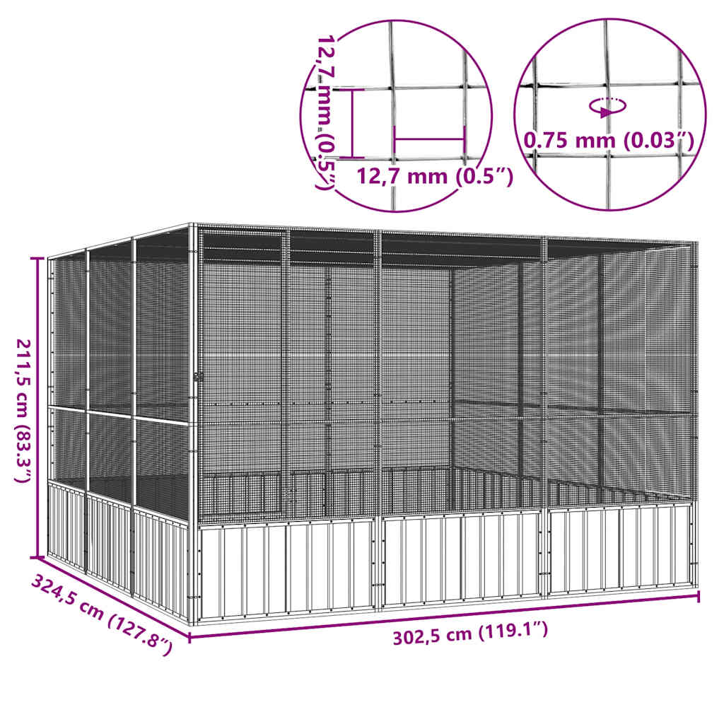 vidaXL Colivie păsări antracit 302,5x324,5x211,5 cm cm oțel galvanizat vidaXL Colivie păsări antracit 302,5x324,5x211,5 cm cm oțel galvanizat