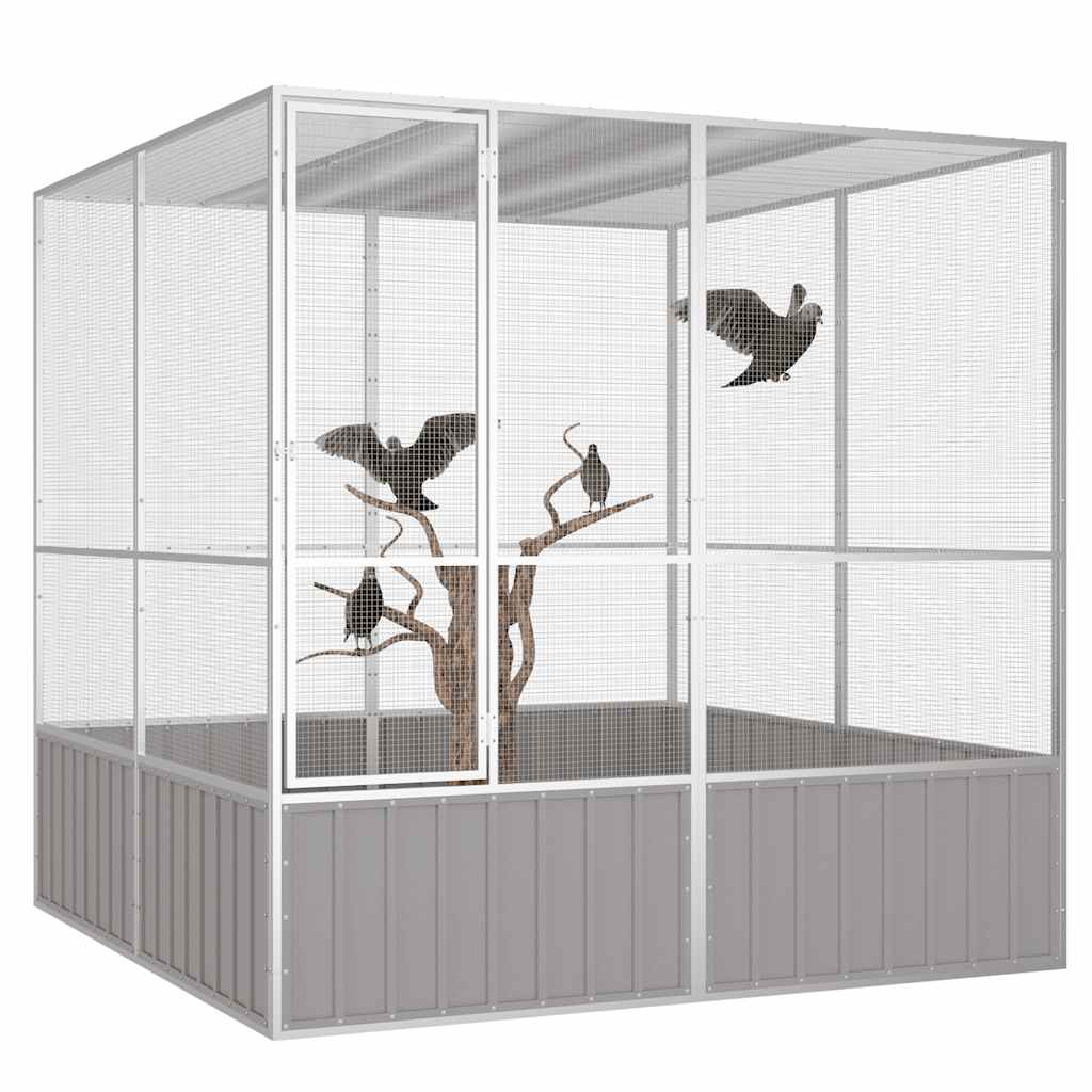 vidaXL Colivie pentru păsări gri 213,5x217,5x211,5 cm oțel galvanizat vidaXL Colivie pentru păsări gri 213,5x217,5x211,5 cm oțel galvanizat
