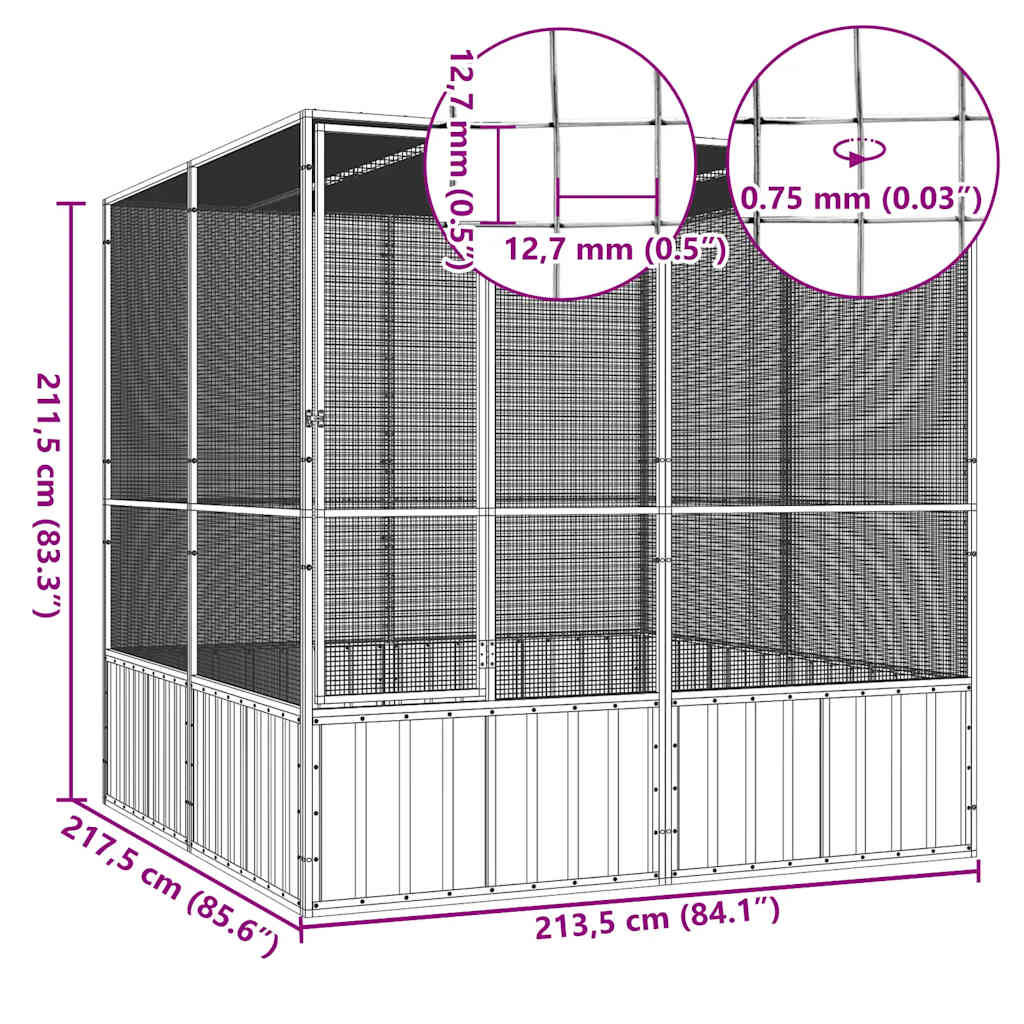 vidaXL Colivie pentru păsări gri 213,5x217,5x211,5 cm oțel galvanizat vidaXL Colivie pentru păsări gri 213,5x217,5x211,5 cm oțel galvanizat