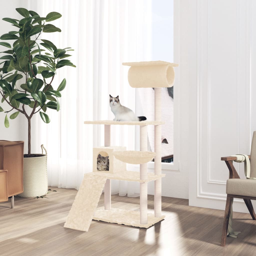 vidaXL Ansamblu de pisici cu stâlpi din funie de sisal, crem, 131 cm vidaXL Ansamblu de pisici cu stâlpi din funie de sisal, crem, 131 cm