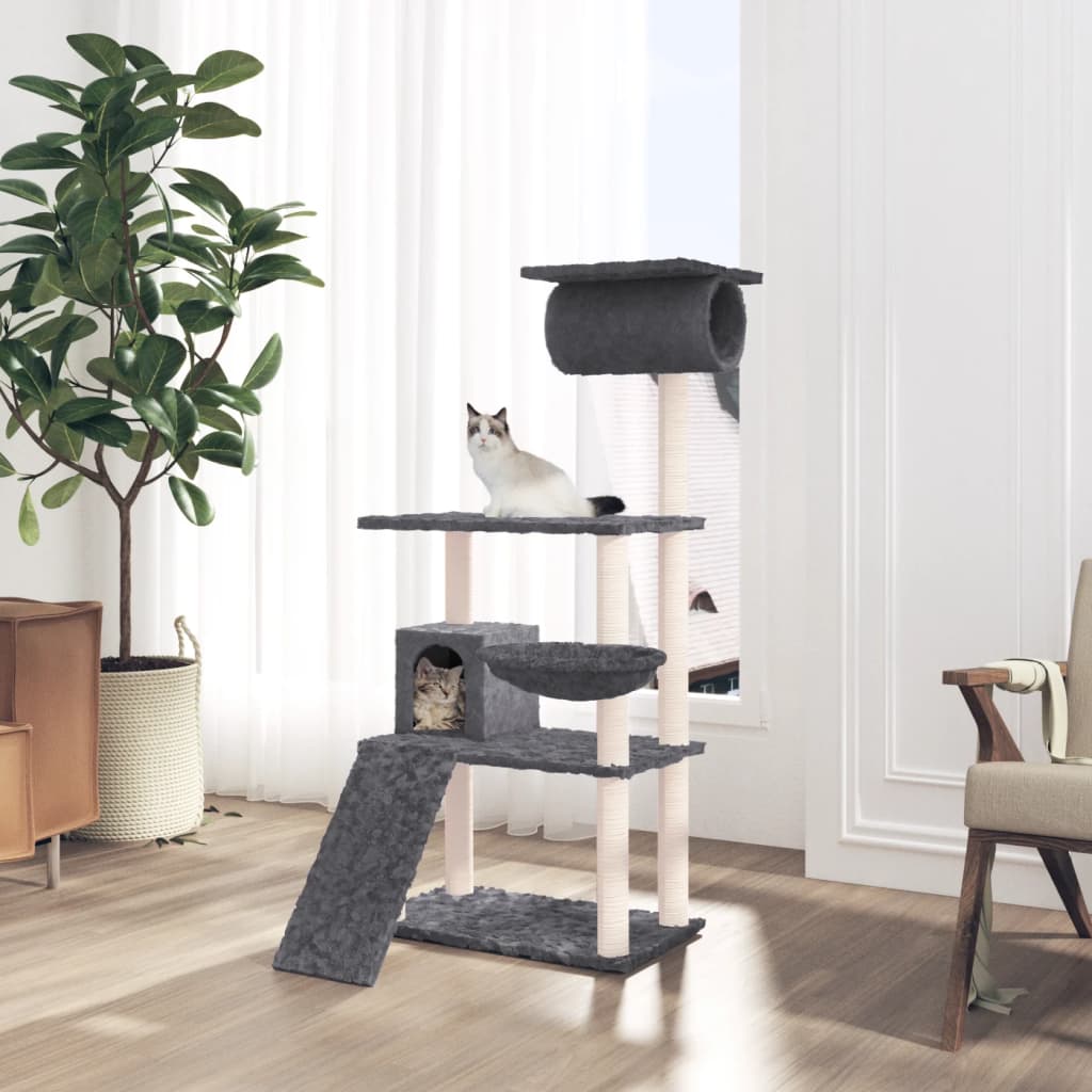 vidaXL Ansamblu de pisici, stâlpi din funie sisal, gri închis, 131 cm vidaXL Ansamblu de pisici, stâlpi din funie sisal, gri închis, 131 cm