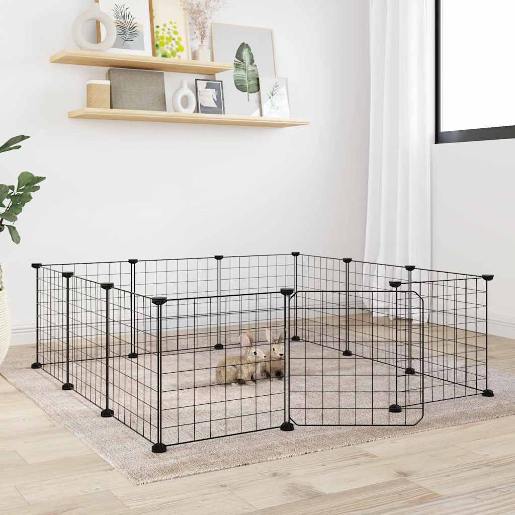 vidaXL Cușcă animale de companie cu ușă 12 panouri negru 35x35 cm oțel vidaXL Cușcă animale de companie cu ușă 12 panouri negru 35x35 cm oțel