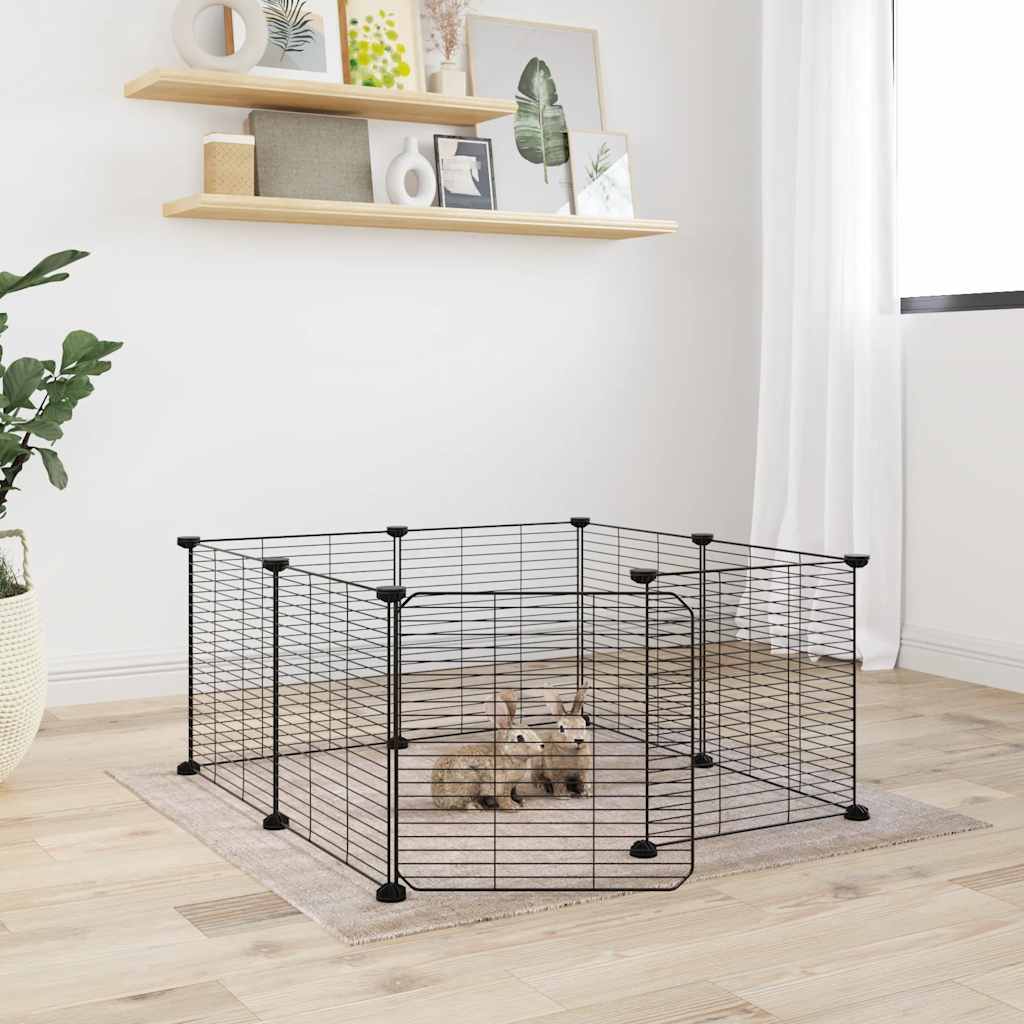 vidaXL Cușcă animale de companie cu ușă, 8 panouri, negru 35x35cm oțel vidaXL Cușcă animale de companie cu ușă, 8 panouri, negru 35x35cm oțel